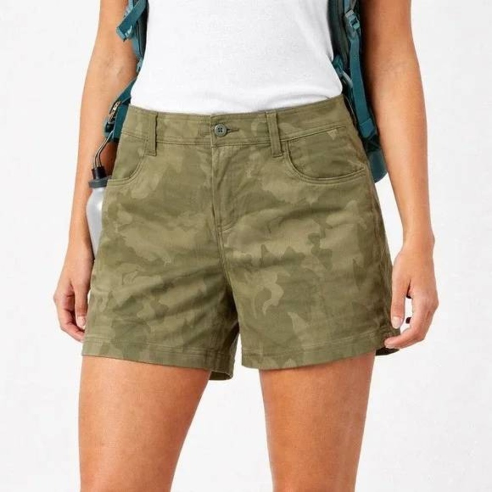 Prana Halle Standard Fit Shorts Women 2 Stretch Sage Camo Hiking Outdoor Travel
